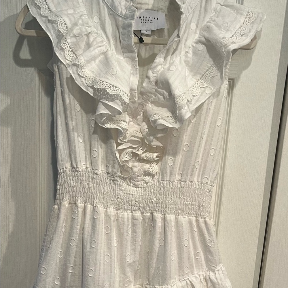 The Shirt by Rochelle Behrens adorable ruffle ivory cotton dress Sz small